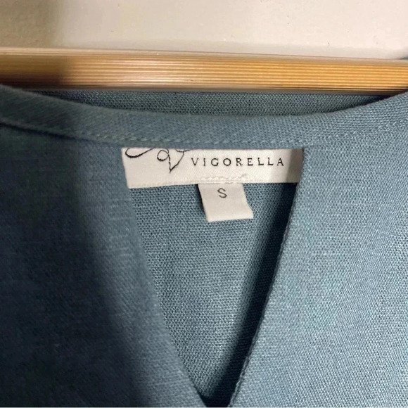 Vigorella Australia Linen Teal Short Sleeve Blouse Size Small - Picture 3 of 5